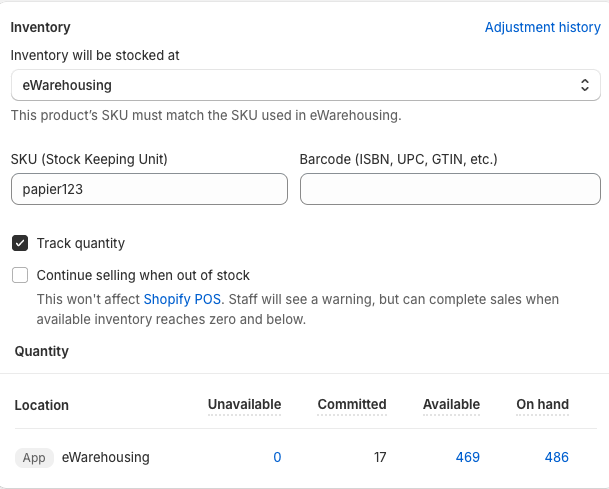 Inventory product settings